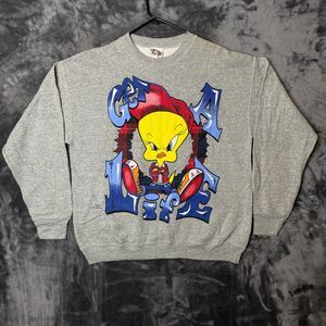Vintage Looney Tunes Gangster Tweety Get A Life Long Sleeve Pullover Size Large